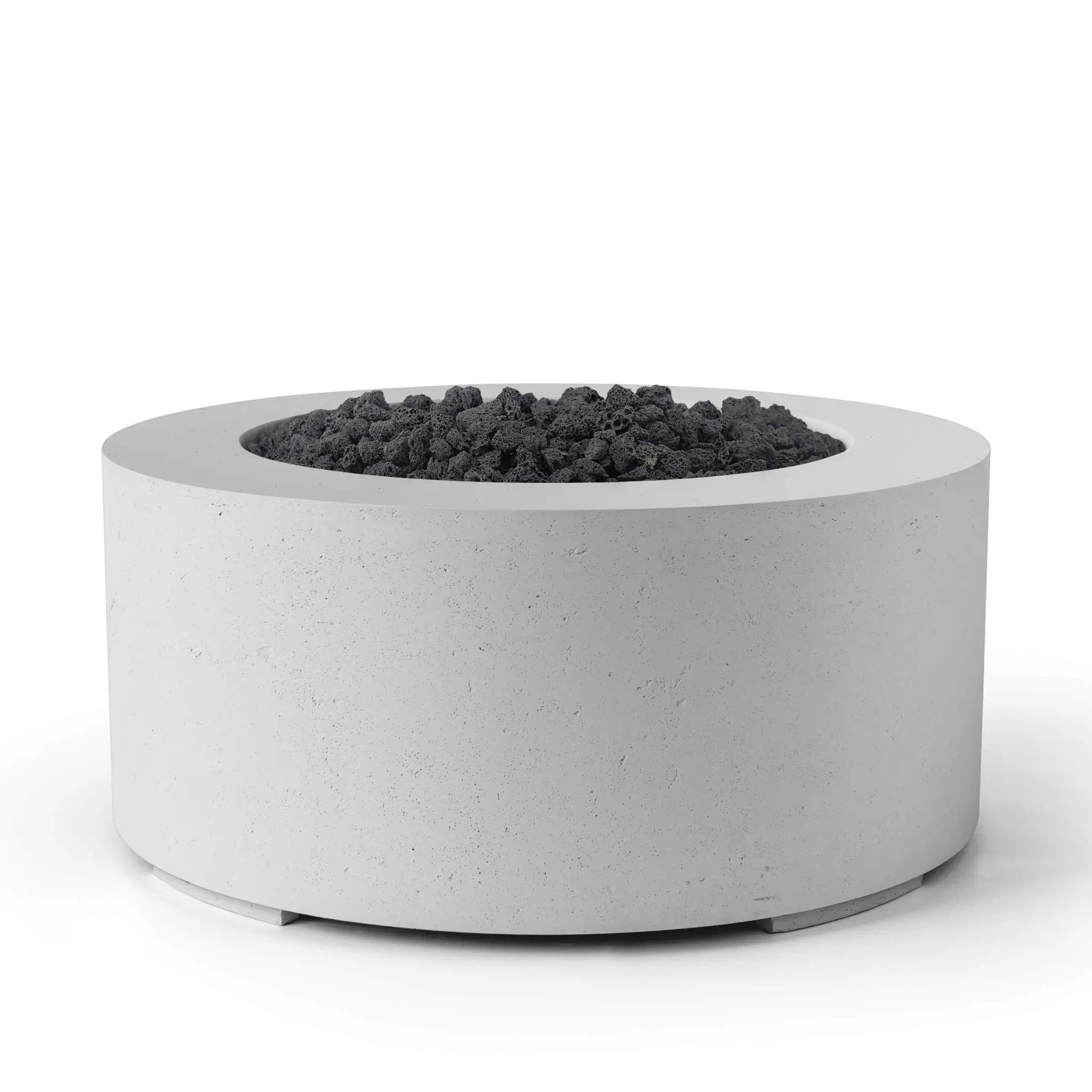 HPC Fire Belmont 36" Round Fire Pit - Electronic Ignition - Lightweight Concrete Outdoor Heater - Ash - Black Lava Rock