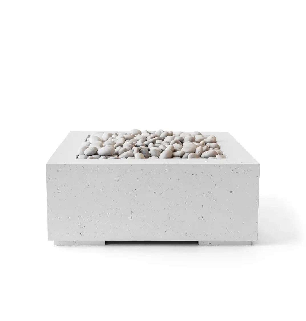 HPC Fire Alea 40" Lightweight Concrete Electronic Ignition Fire Pit - Ash Concrete - Ivory Beach Stone