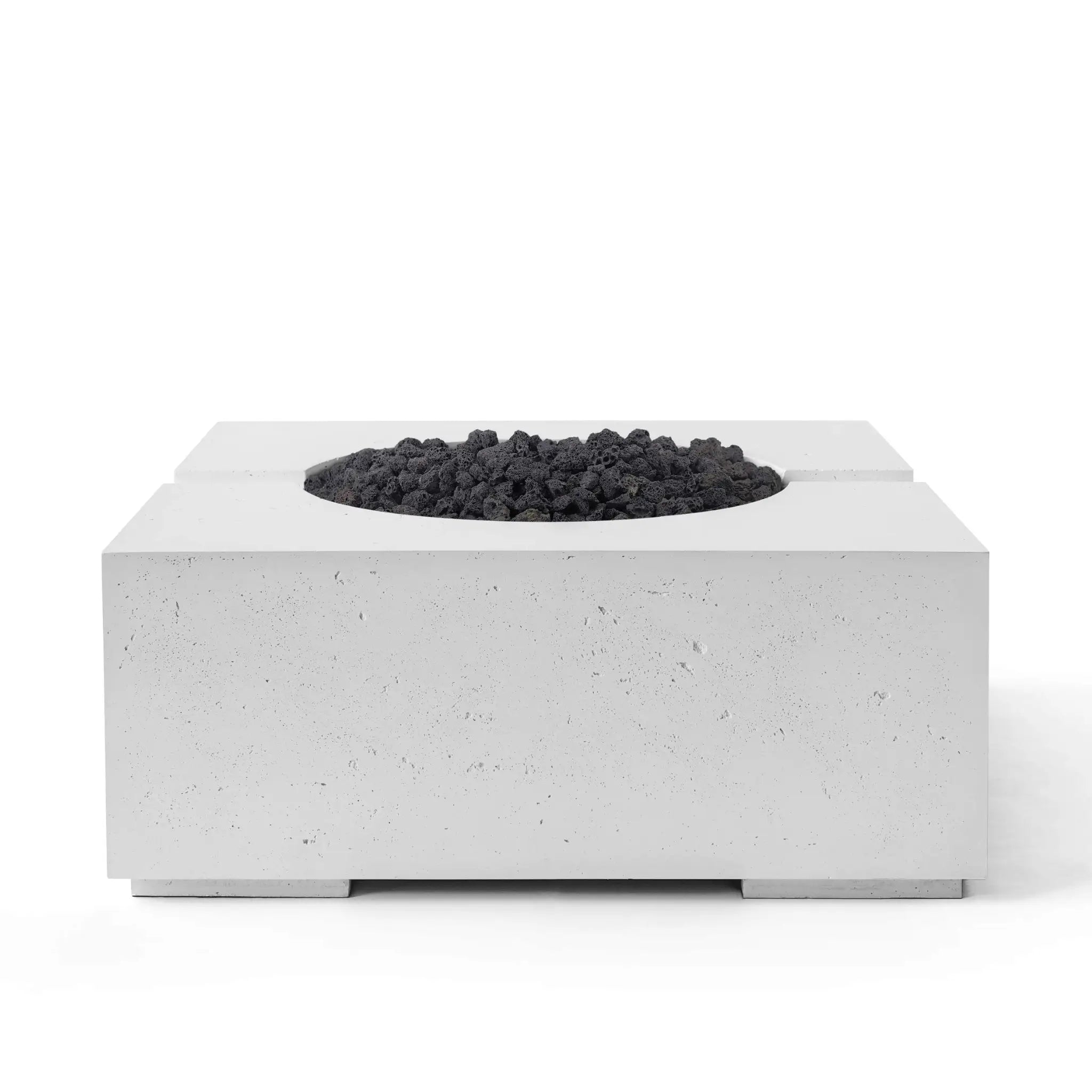HPC Fire Bravo Lightweight Concrete Electronic Ignition Fire Pit - Ash - Black Lava Rock