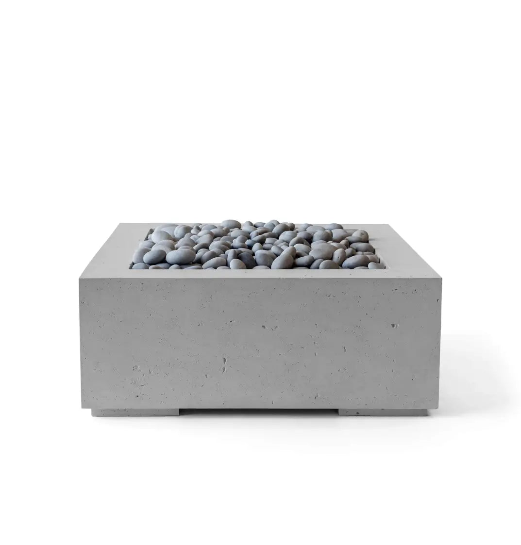 HPC Fire Alea 40" Lightweight Concrete Electronic Ignition Fire Pit - Charcoal Concrete - Slate Beach Stone
