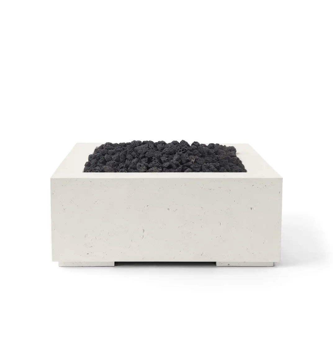 HPC Fire Alea 40" Lightweight Concrete Electronic Ignition Fire Pit - Limestone Concrete - Black Lava Rock