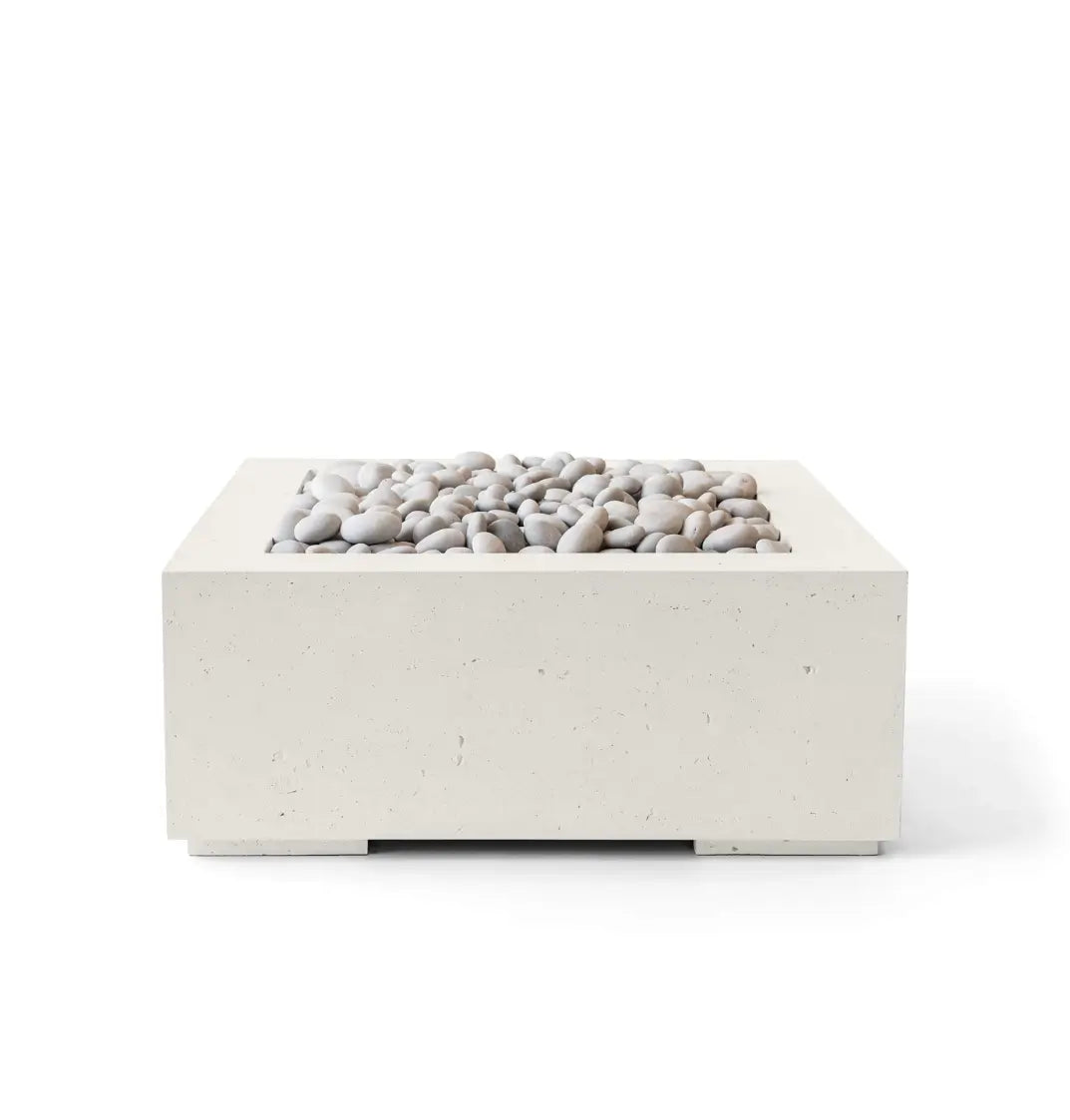 HPC Fire Alea 40" Lightweight Concrete Electronic Ignition Fire Pit - Limestone Concrete - Ivory Beach Stone