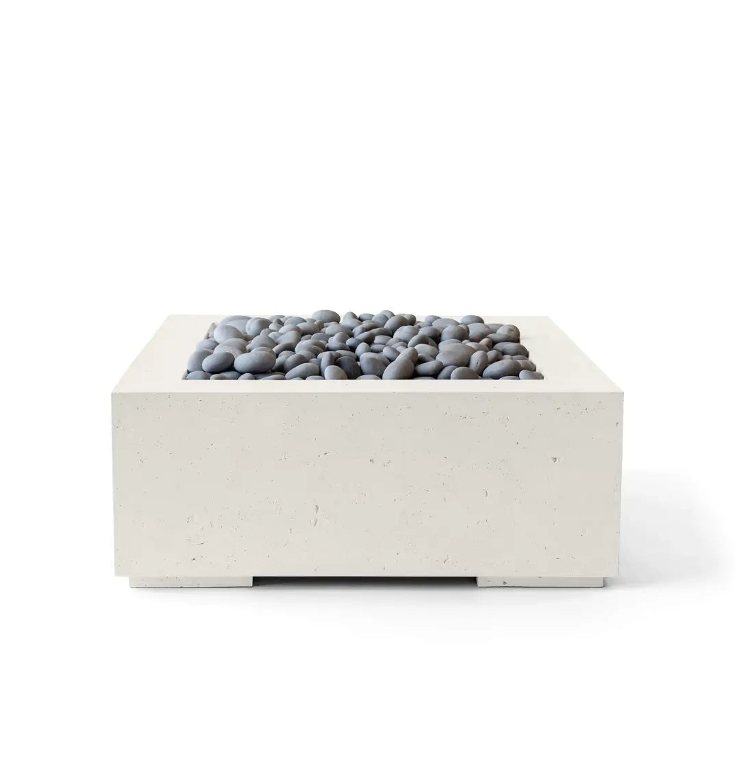 HPC Fire Alea 40" Lightweight Concrete Electronic Ignition Fire Pit - Limestone Concrete - Slate Beach Stone