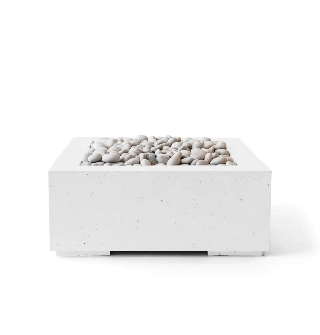 HPC Fire Alea 40" Lightweight Concrete Electronic Ignition Fire Pit - Natural Concrete - Ivory Beach Stone