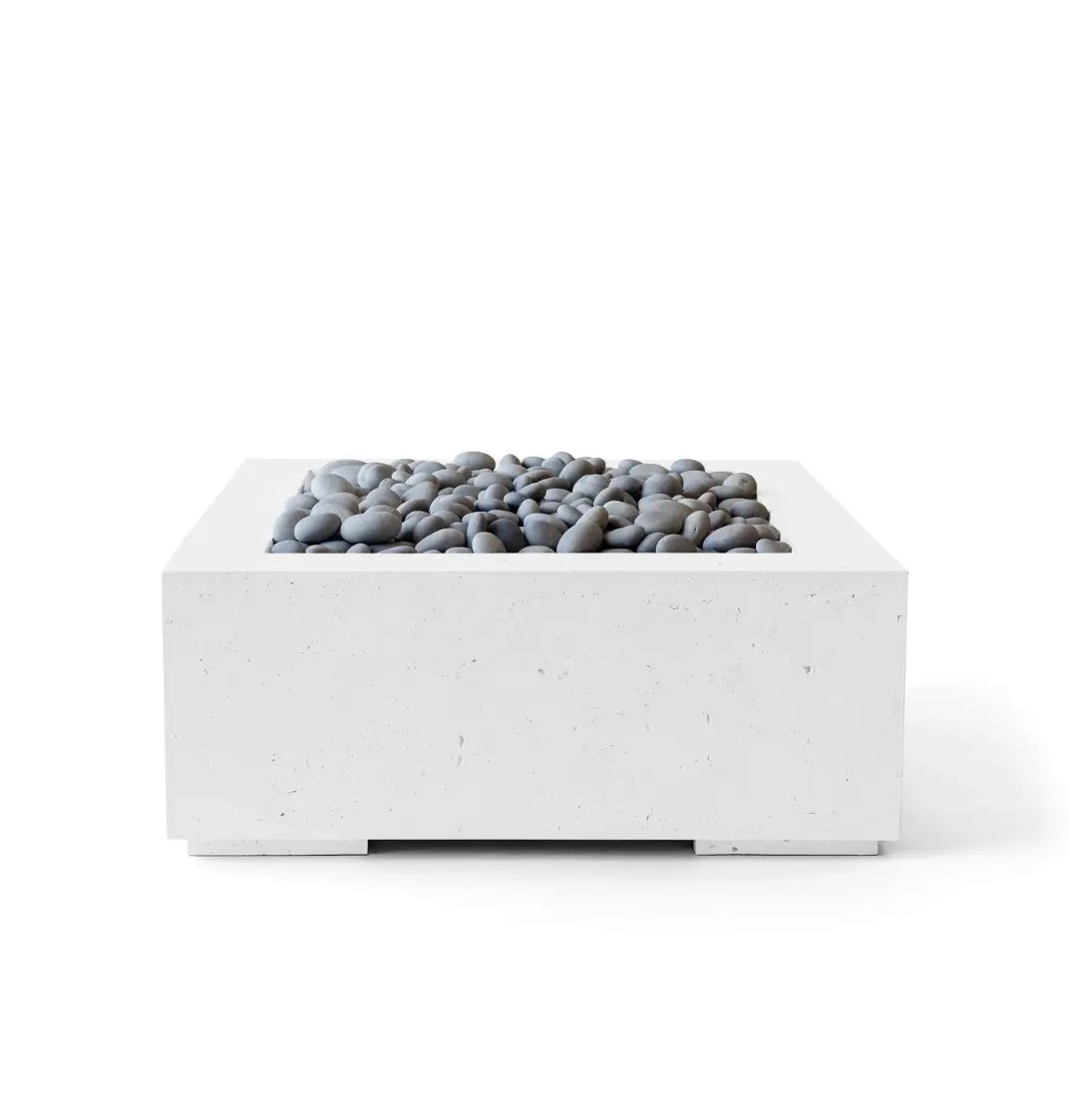 HPC Fire Alea 40" Lightweight Concrete Electronic Ignition Fire Pit - Natural Concrete - Slate Beach Stone