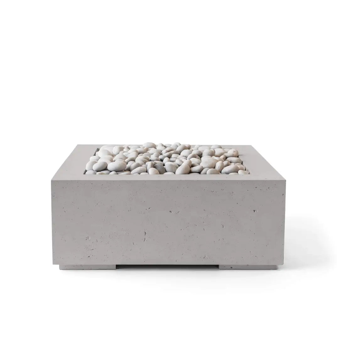 HPC Fire Alea 40" Lightweight Concrete Electronic Ignition Fire Pit - Sandstone Concrete - Ivory Beach Stone