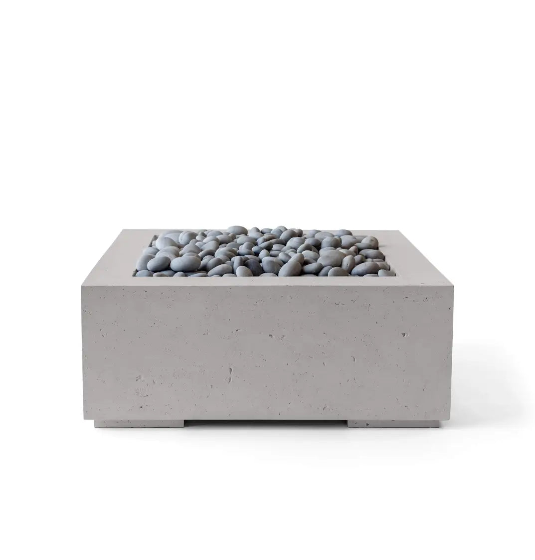 HPC Fire Alea 40" Lightweight Concrete Electronic Ignition Fire Pit - Sandstone Concrete - Slate Beach Stone