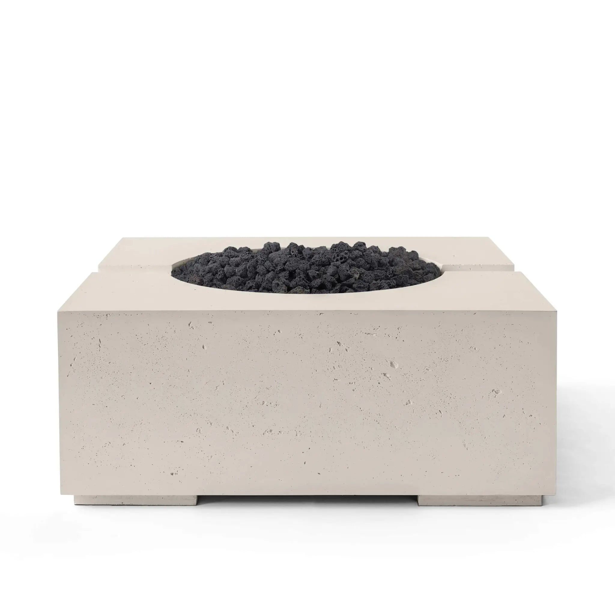 HPC Fire Bravo Lightweight Concrete Manual Ignition Fire Pit - Clay - Black Lava Rock