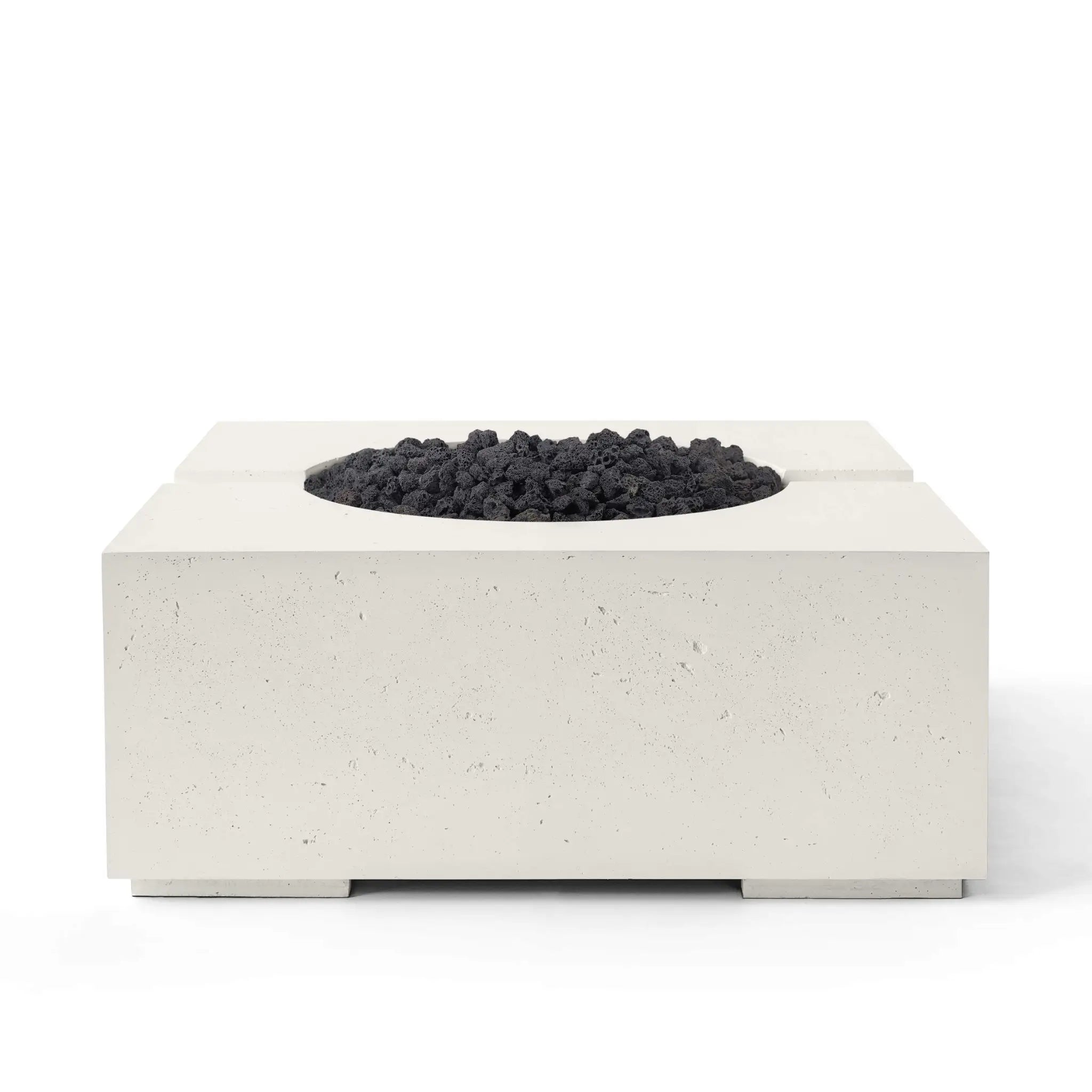 HPC Fire Bravo Lightweight Concrete Manual Ignition Fire Pit - Limestone - Black Lava Rock