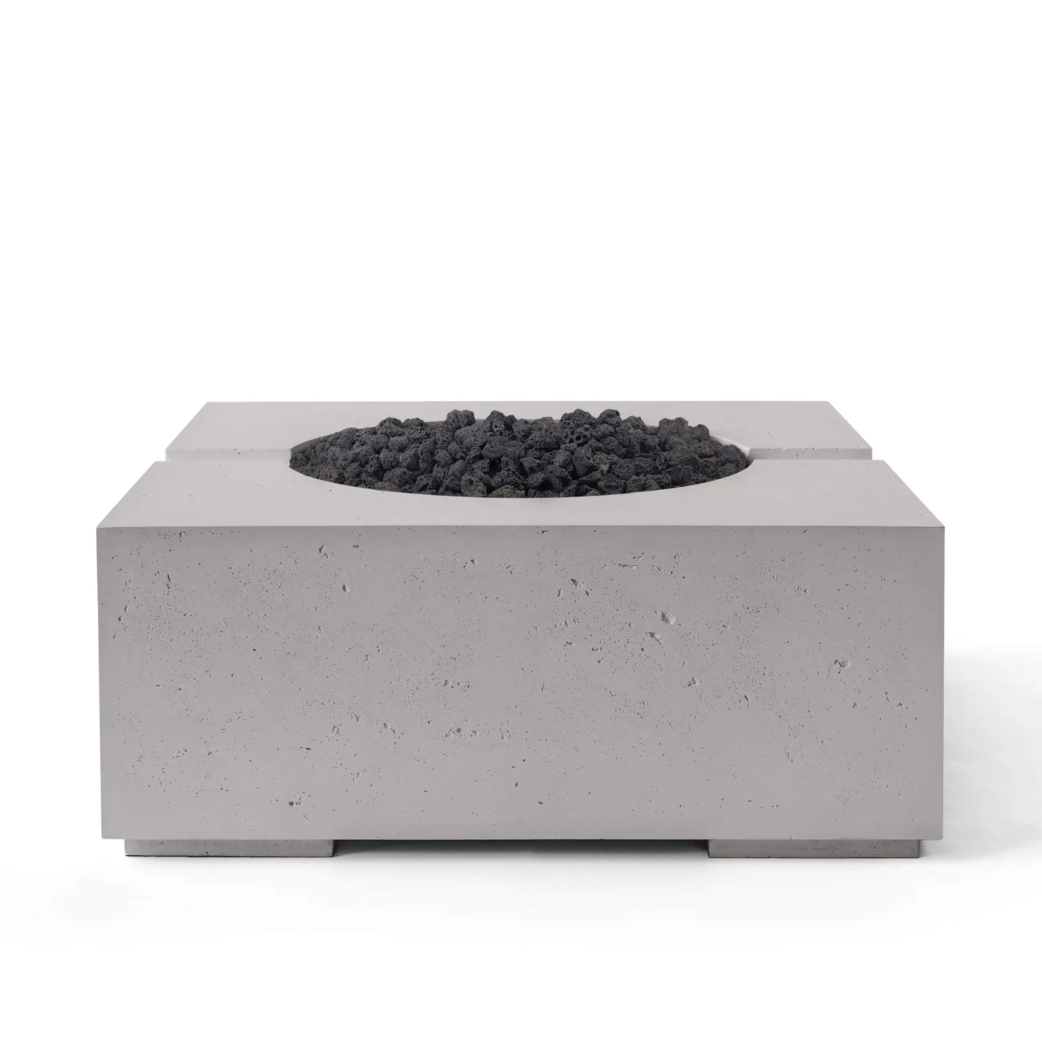HPC Fire Bravo Lightweight Concrete Manual Ignition Fire Pit - Sandstone - Black Lava Rock