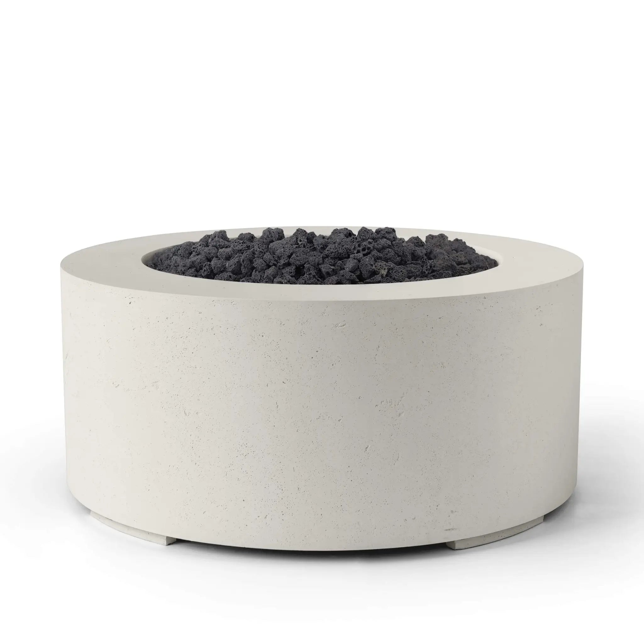 HPC Fire Belmont 36" Round Fire Pit - Manual Ignition - Lightweight Concrete Outdoor - Limestone - Black Lava Rock