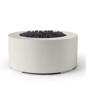 HPC Fire Belmont 36" Round Fire Pit - Manual Ignition - Lightweight Concrete Outdoor - Limestone - Black Lava Rock
