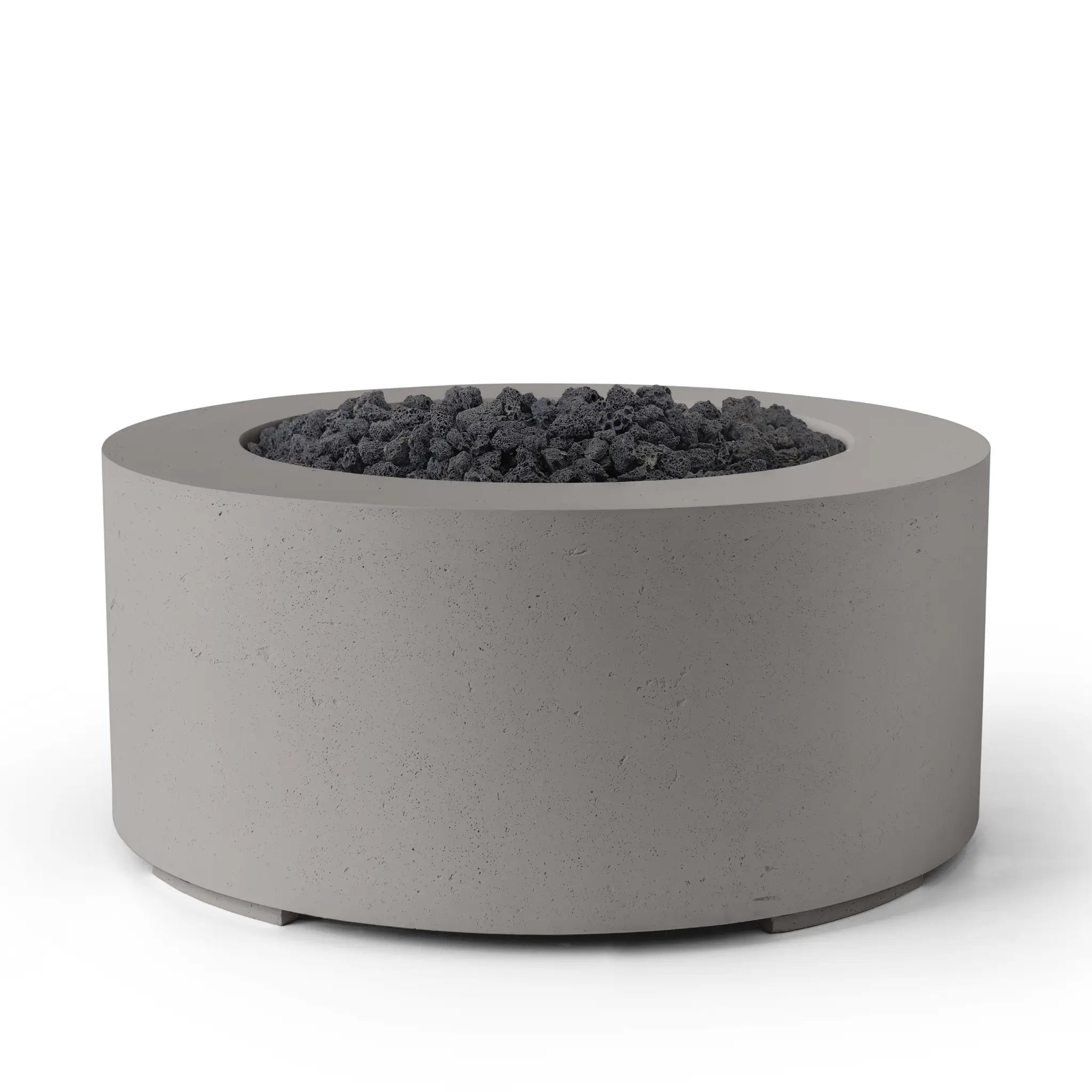 HPC Fire Belmont 36" Round Fire Pit - Manual Ignition - Lightweight Concrete Outdoor - Sand Stone - Black Lava Rock