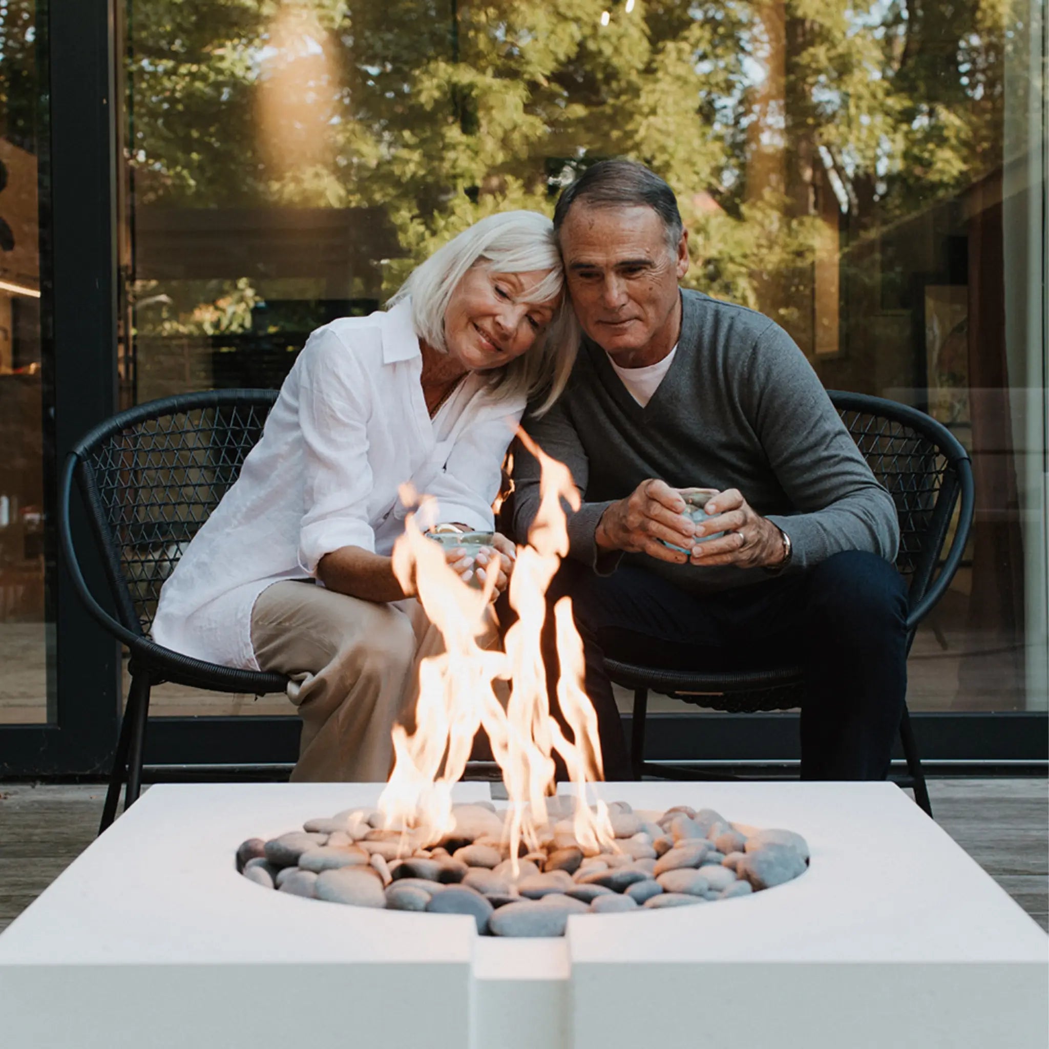 HPC Fire Inspired Bravo 32" Square Fire Pit - Manual Ignition - Lightweight Concrete Outdoor Fire Feature