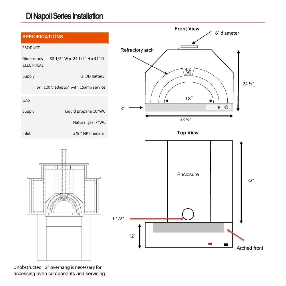 Di Napoli Series Built-In Dual Fuel Pizza Oven – Electronic Ignition &amp; Wood Fire Hybrid - Dimension Diagram View